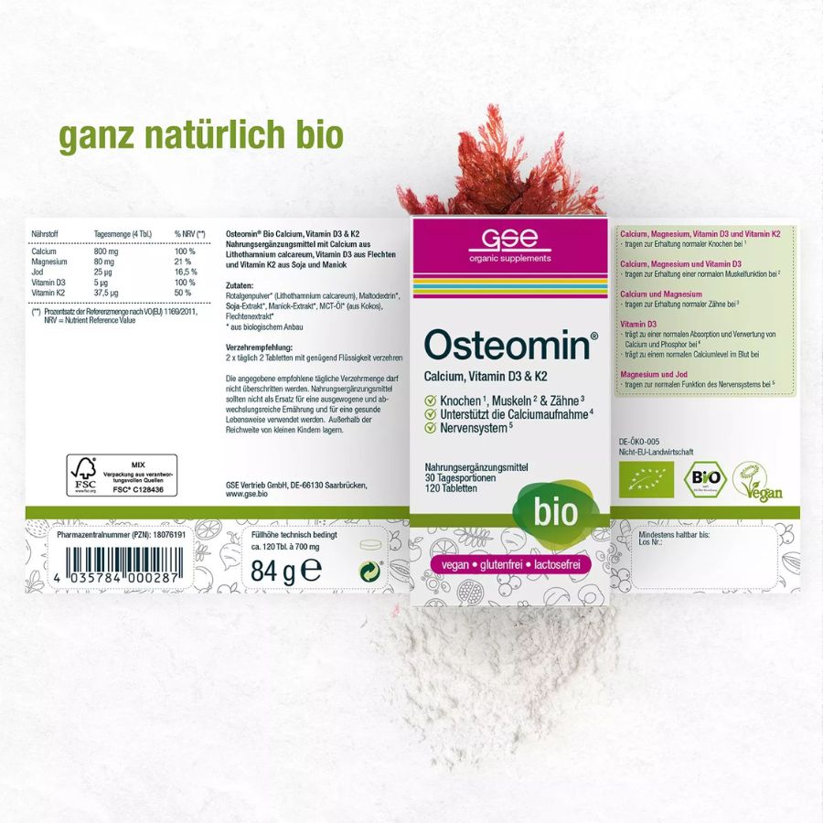 GSE Osteomin® (Bio), Calcium, Vitamin D3 & K2, 120 Tabletten à 700 mg, 84g