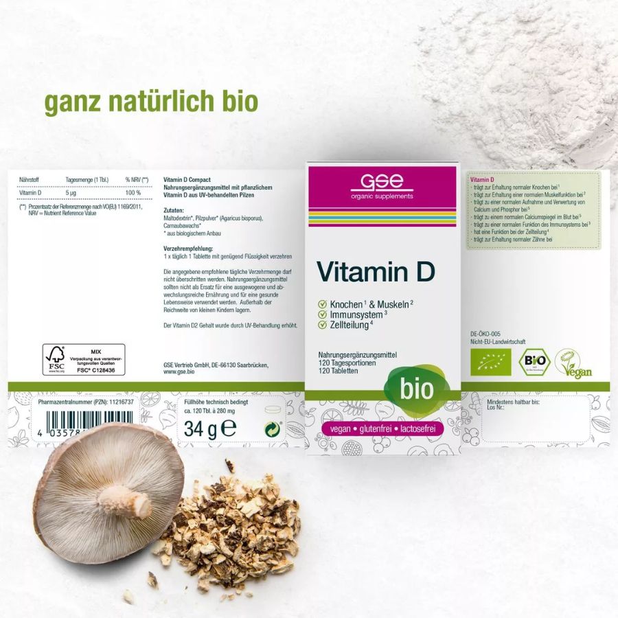 GSE Vitamin D Compact (Bio), 120 Tabl. à 280 mg, 34g