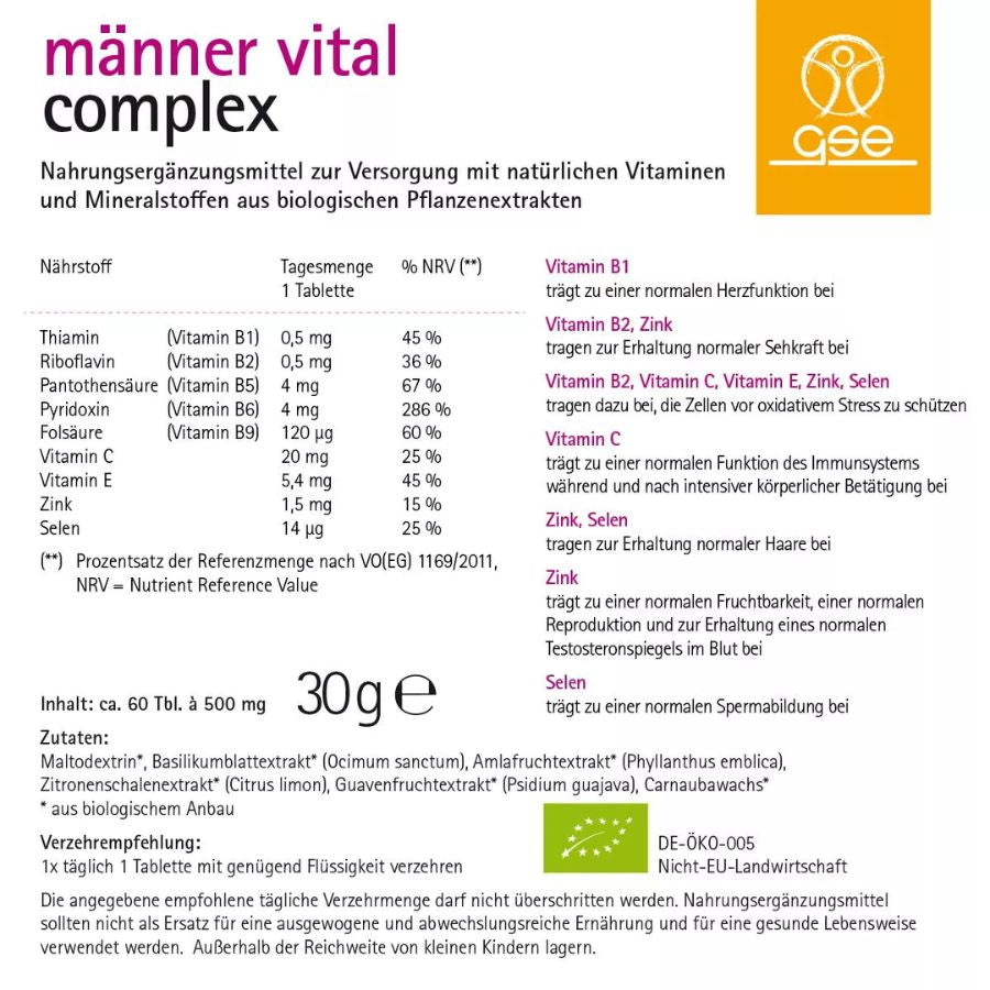 GSE Männer Vital Complex (Bio), 60 Tabl. à 500mg, 30g