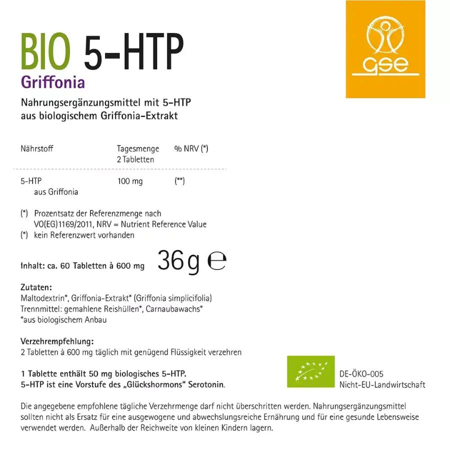 GSE 5-HTP Griffonia (Bio), 60 Tabl. à 600mg, 36g