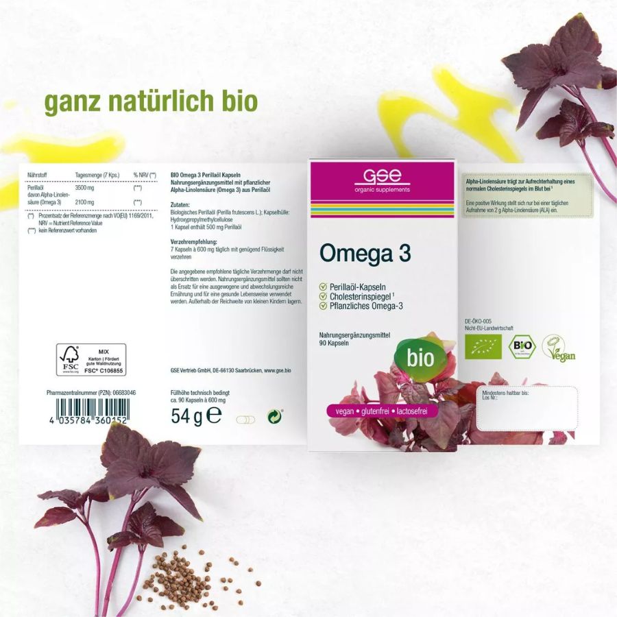GSE Omega 3 Perillaöl 90 Kapseln à 600 mg Bio , 54g