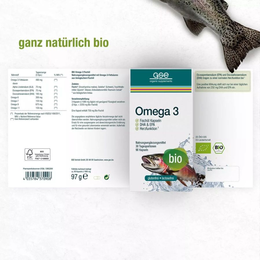 GSE BIO Omega 3 - Fischöl, 90 Kapseln à 1080 mg, 97g