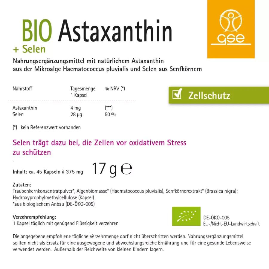 GSE BIO Astaxanthin + Selen, 45 Kapseln à 375 mg, 17g