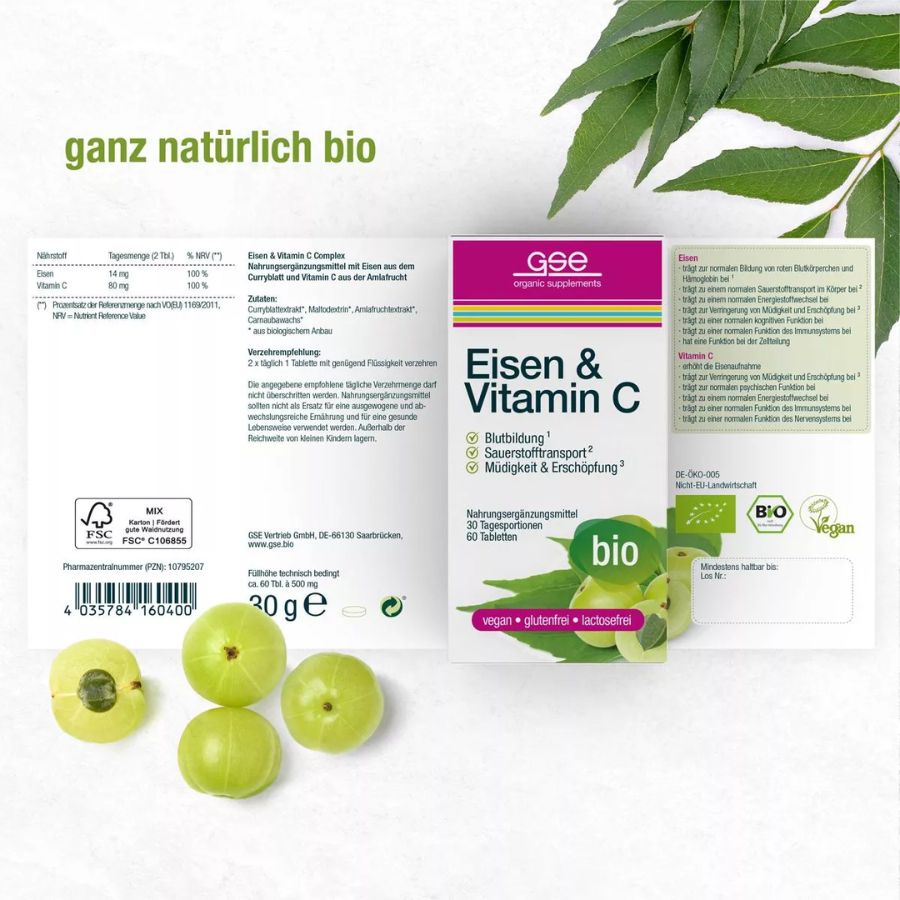 GSE Eisen & Vitamin C Complex (Bio), 60 Tbl. à 500 mg, 30g