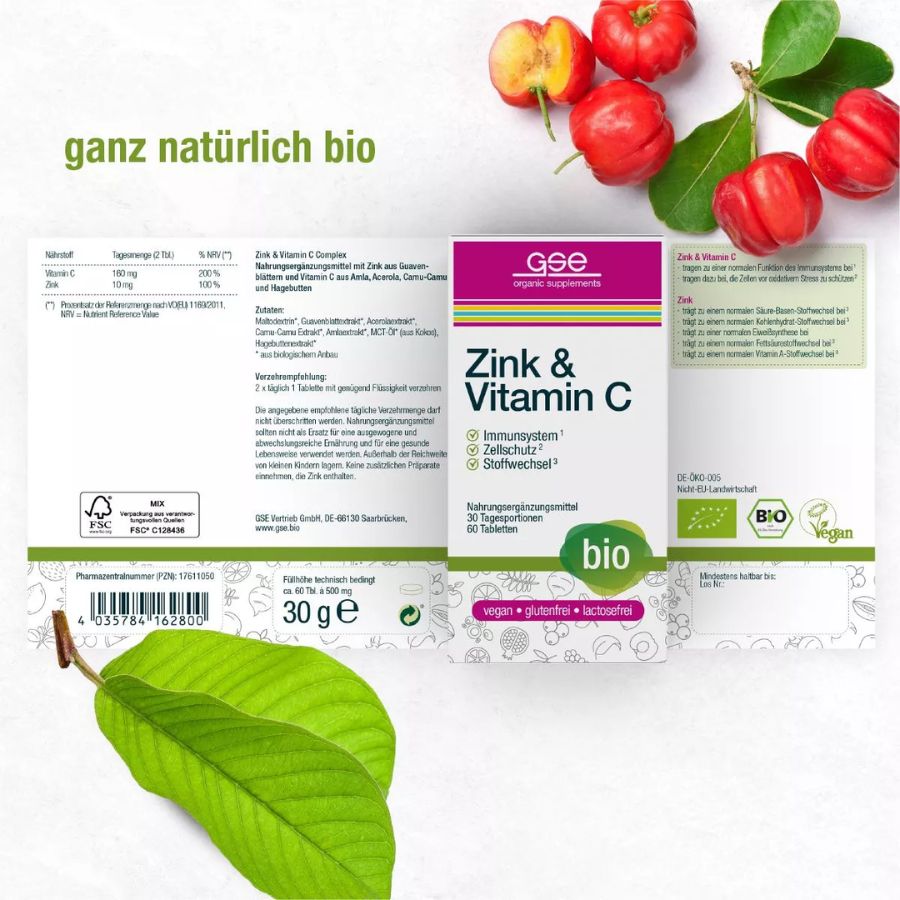 GSE Zink & Vitamin C Complex (Bio), 60 Tbl. à 500 mg, 30g