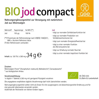 GSE Jod Compact (Bio), 120 Tabl. à 280 mg, 34g